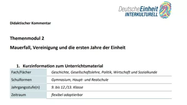 Unterrichtsplanung: Didaktischer Kommentar - Mauerfall, Vereinigung und die ersten Jahre der Einheit