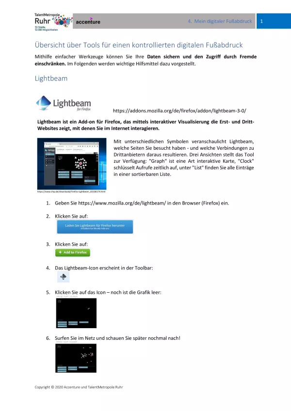 Arbeitsblatt: Mein digitaler Fußabdruck - Übersicht über Tools