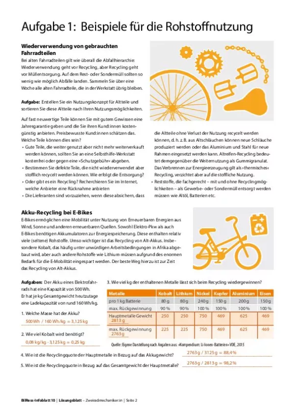 Arbeitsblatt: Lösungsblatt „Zweiradmechaniker*in“