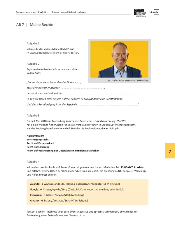 Arbeitsblatt: Arbeitsblatt zum Video "Meine Rechte"