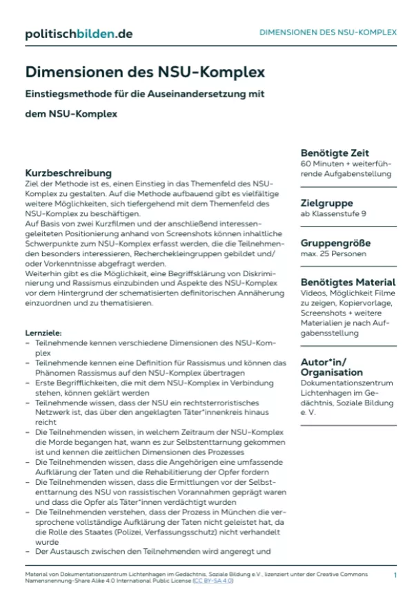 Arbeitsblatt: Dimensionen des NSU-Komplex (Methode)