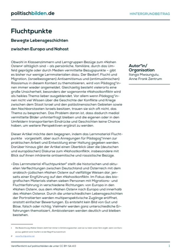 Arbeitsblatt: Fluchtpunkte - Bewegte Lebensgeschichten zwischen Europa und Nahost