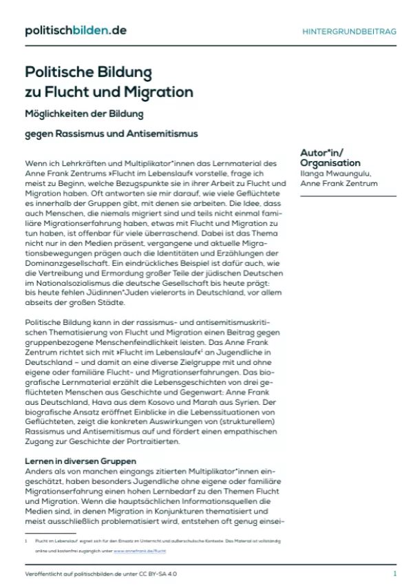 Arbeitsblatt: Politische Bildung zu Flucht und Migration
