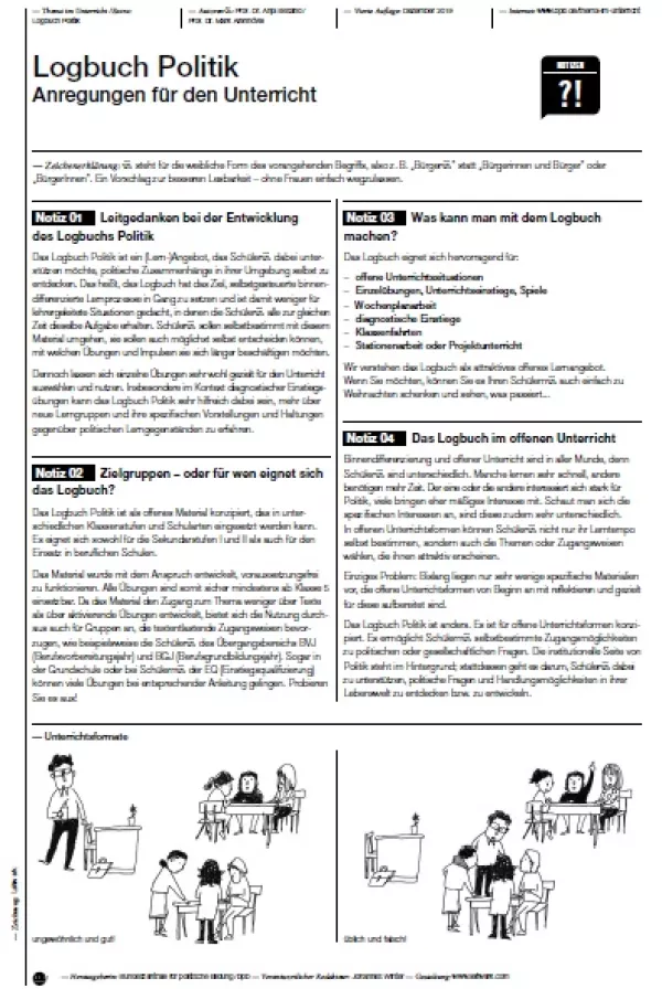 Unterrichtsplanung: Logbuch Politik | Anregungen für den Unterricht