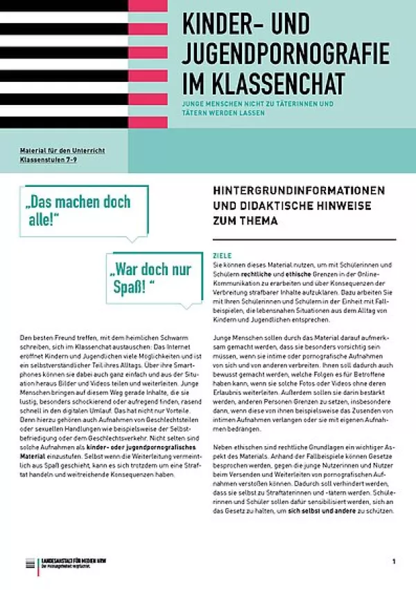 Unterrichtsplanung: Kinder- und Jugendpornografie im Klassenchat