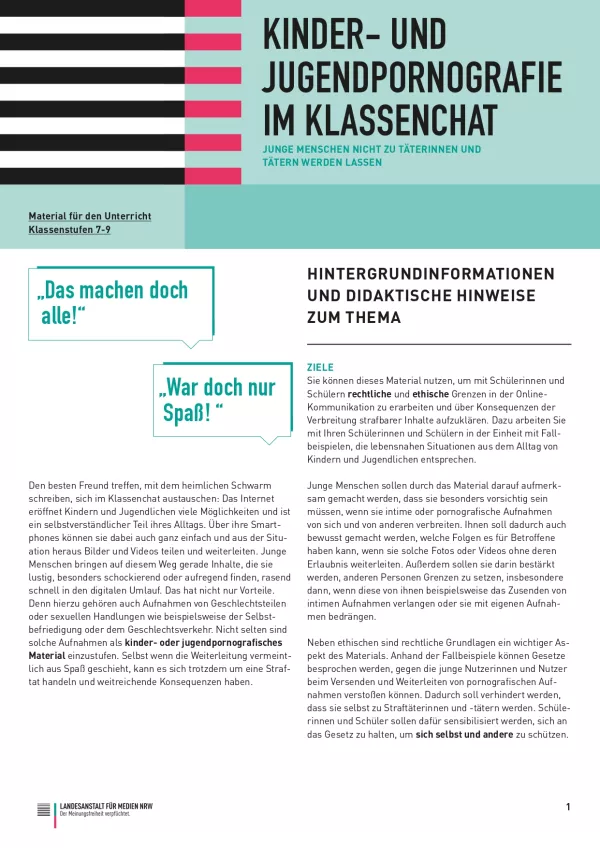 Unterrichtsplanung: Kinder- und Jugendpornografie im Klassenchat