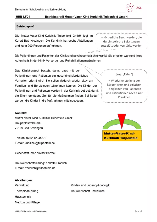 Unterrichtsbaustein: Beruf und Betrieb präsentieren: Betriebsprofil - Worthilfe (PDF)