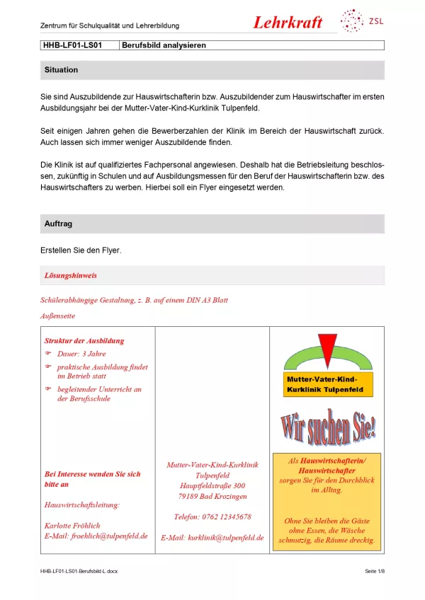 Unterrichtsbaustein: Beruf und Betrieb präsentieren: Berufsbild analysieren (Version Lehrkraft; PDF)