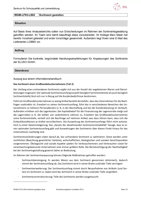 Unterrichtsbaustein: Sortiment gestalten (Version SchülerIn; PDF)