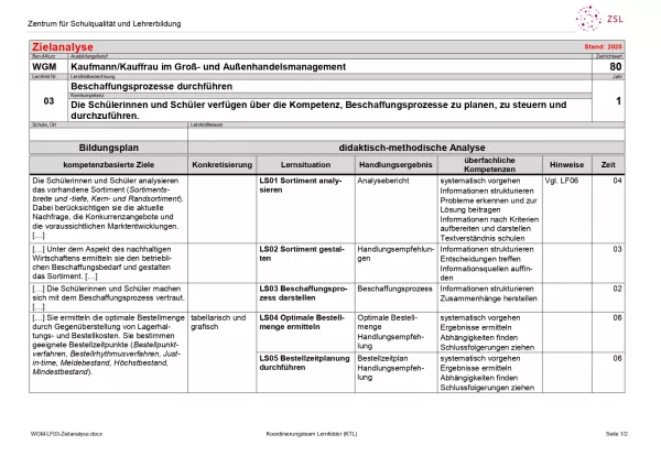 Unterrichtsplanung: Beschaffungsprozesse durchführen: Zielanalyse (PDF)