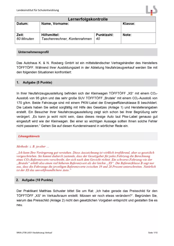 Lernkontrolle: Lernerfolgskontrolle (Version Lehrkraft; PDF)