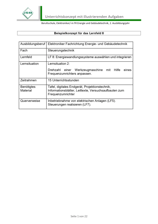 Unterrichtsplanung: Drehzahl einer Werkzeugmaschine anpassen (PDF)