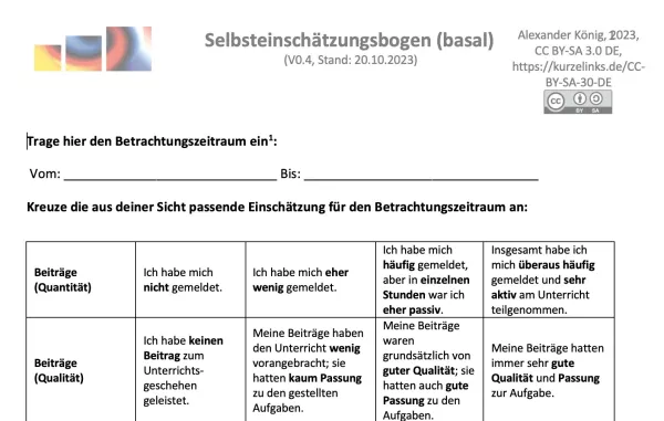 Arbeitsblatt: Selbsteinschätzungsbogen