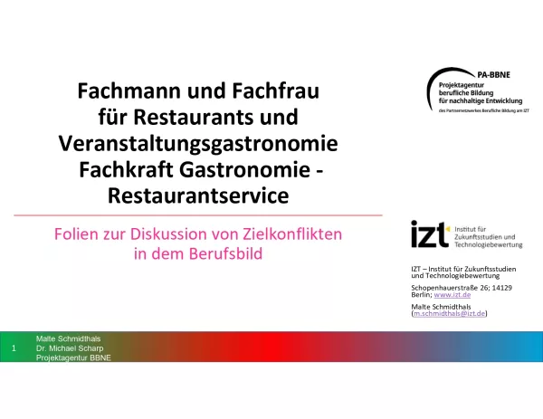 Unterrichtsbaustein: BBNE für Fachleute für Restaurants und Veranstaltungsgastronomie - Foliensammlung