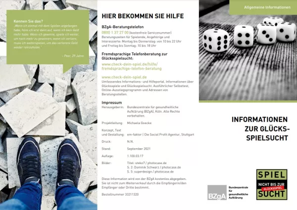 Broschuere: Allgemeine Informationen zur Glücksspielsucht