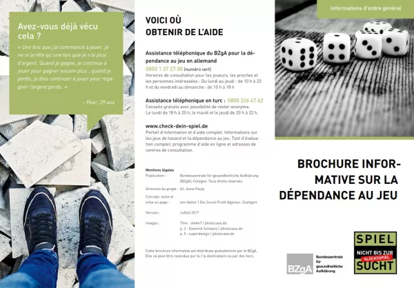 Broschuere: Allgemeine Informationen zur Glücksspielsucht (Französisch)