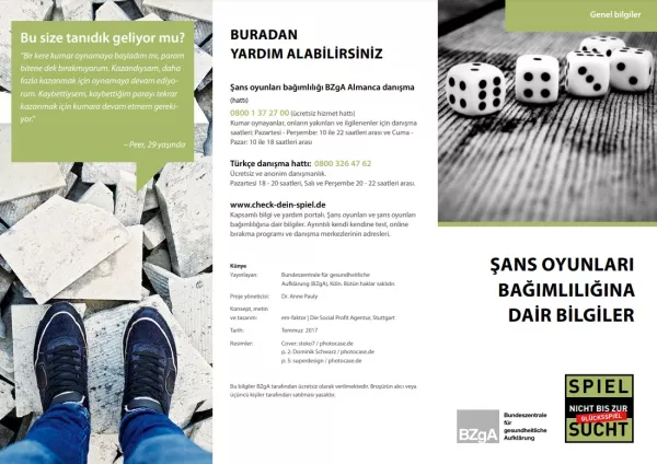 Broschuere: Allgemeine Informationen zur Glücksspielsucht (Türkisch)