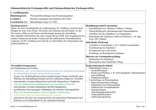 Unterrichtsplanung: Behandlungsvertrag