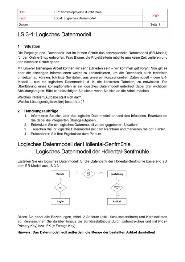 Arbeitsblatt: Erstellen eines logischen Datenmodells (Aufgabe)