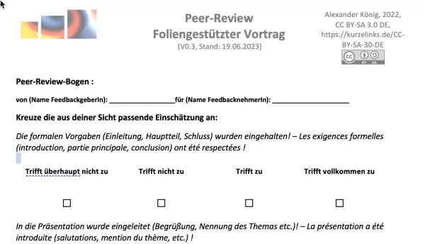 Presentation: Bogen zur Durchführung eines Peer-Reviews