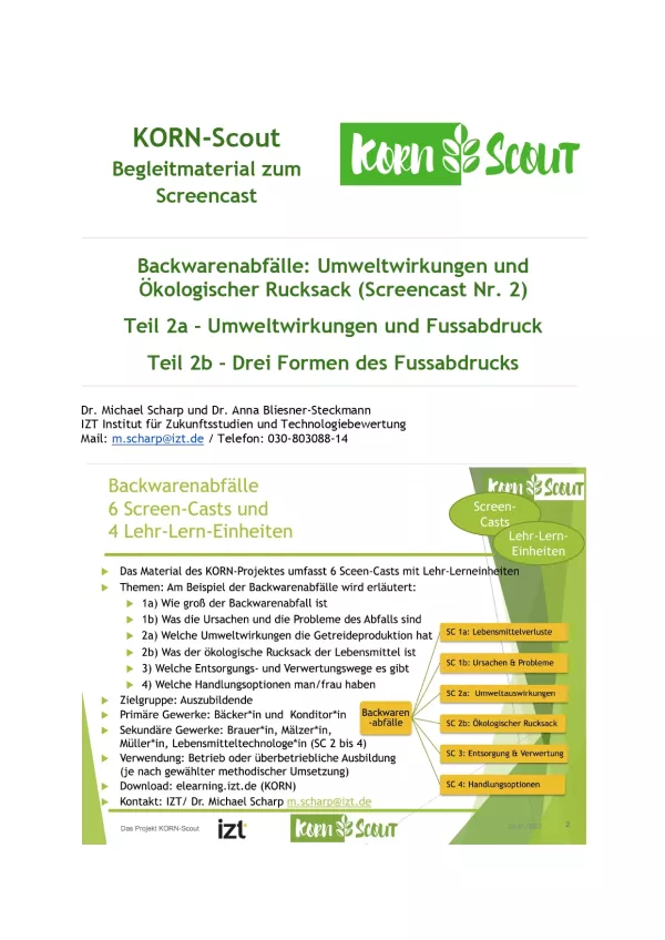 Unterrichtsbaustein: Backwarenabfälle: Umweltwirkungen und ökologischer Fußabdruck Didaktische Handreichung (Handouts)