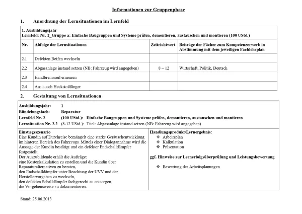 Unterrichtsplanung: Abgasanlage instandsetzen