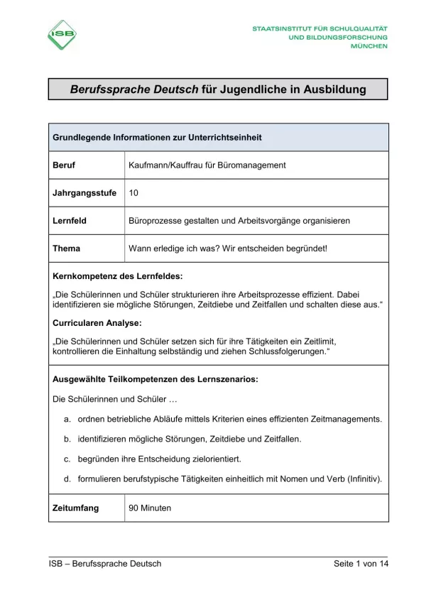 Unterrichtsplanung: Wann erledige ich was? Wir entscheiden begründet! (PDF)