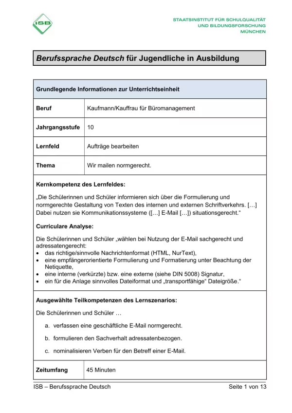 Unterrichtsplanung: Wir mailen normgerecht (PDF)