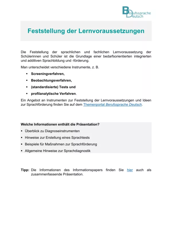 Sonstiges: Feststellung der Lernvoraussetzungen (PDF)