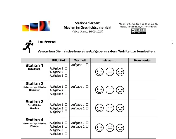Arbeitsblatt: Stationenlernen - Laufzettel