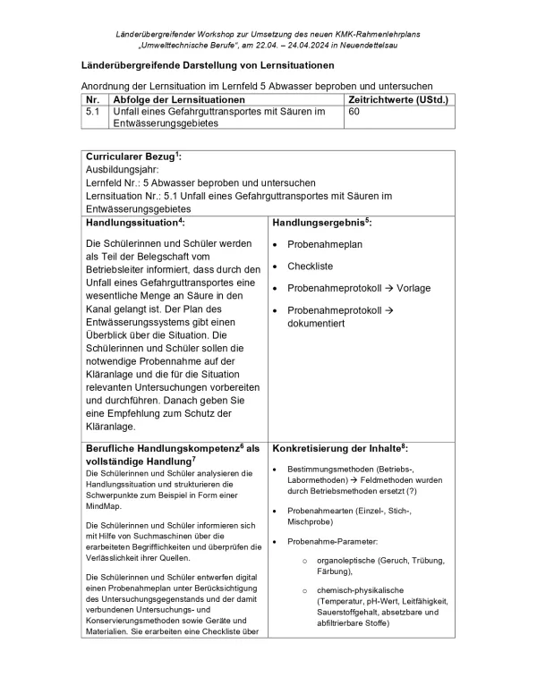 Unterrichtsbaustein: Umwelttechnologe für Abwasserbewirtschaftung: Lernfeld 5 Lernsituation Gefahrguttransport