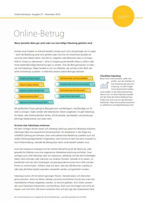 Unterrichtsbaustein: Unterrichtsimpuls: Online-Betrug