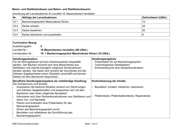 Unterrichtsplanung: Bauherrengespräch zum Bau einer Massivdecke führen (PDF)