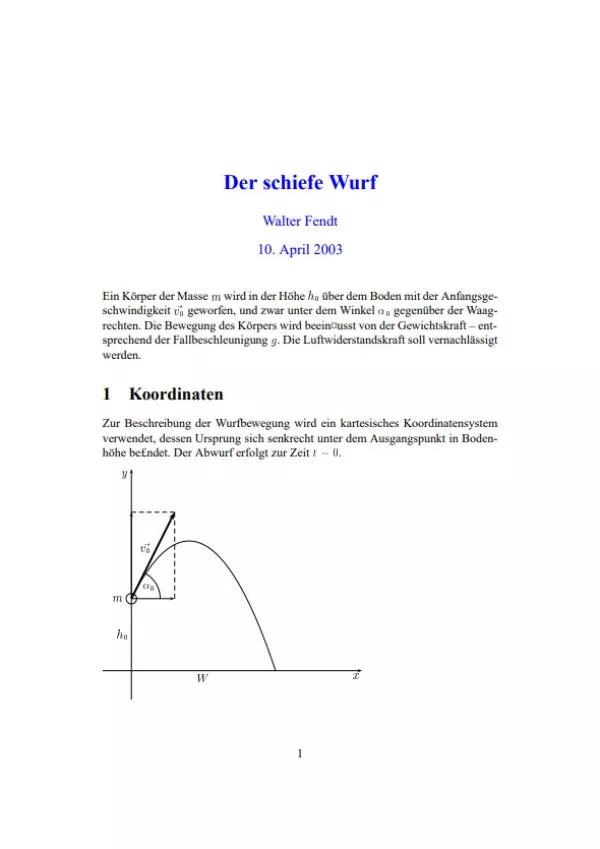 Text: Schiefer Wurf (Text mit Formeln)