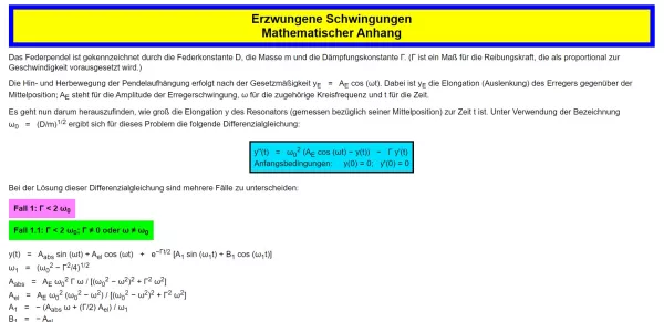 Text: Erzwungene Schwingungen – Resonanz (Mathematischer Anhang)