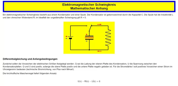 Text: Elektromagnetischer Schwingkreis (Mathematischer Anhang)