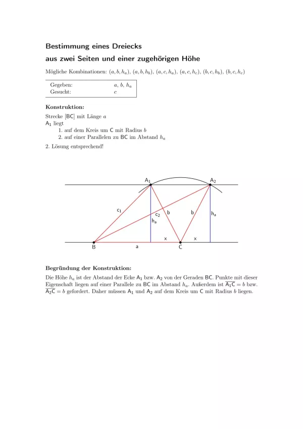 Arbeitsblatt: Dreieck aus zwei Seiten und einer zugehörigen Höhe