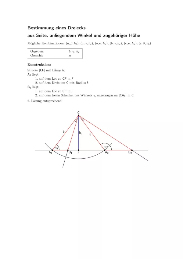 Arbeitsblatt: Dreieck aus Seite, anliegendem Winkel und zugehöriger Höhe
