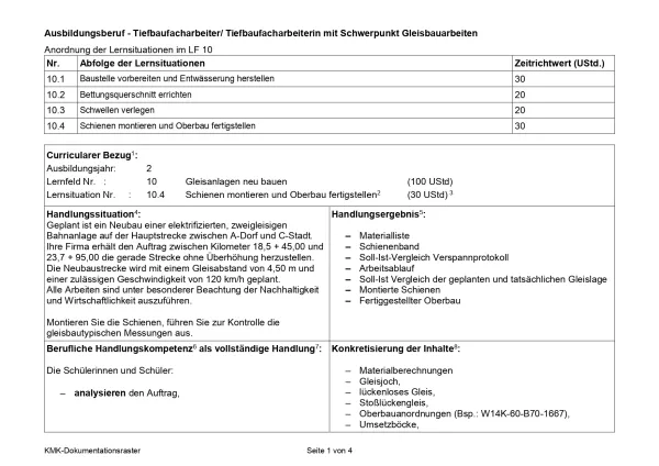 Unterrichtsplanung: Schienen montieren und Oberbau fertigstellen (PDF)