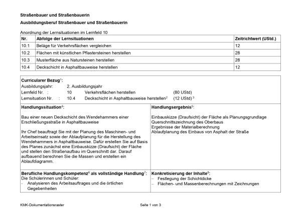 Unterrichtsplanung: Deckschicht in Asphaltbauweise herstellen (PDF)