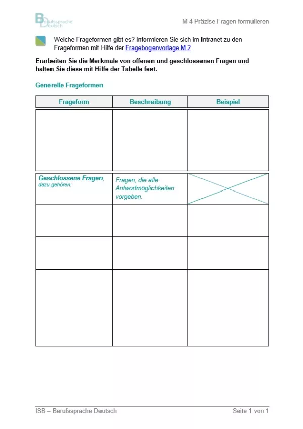 Arbeitsblatt: Präzise Fragen formulieren