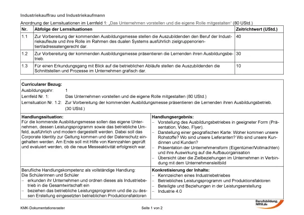 Unterrichtsplanung: Das Unternehmen vorstellen und die eigene Rolle mitgestalten: Vorstellen des Ausbildungsbetriebs