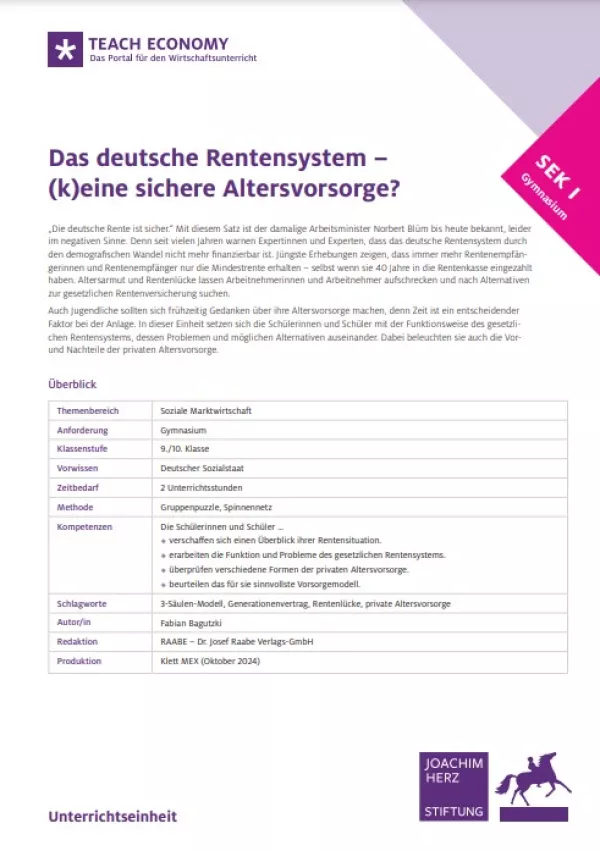 Unterrichtsbaustein: Das deutsche Rentensystem – (k)eine sichere Altersvorsorge?