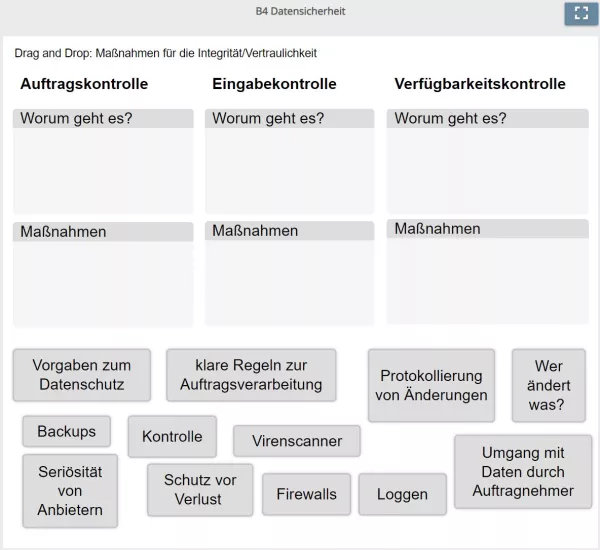 Lernspiel: B4 Drag and Drop: Maßnahmen für die Integrität/Vertraulichkeit (Quiz zum Video)