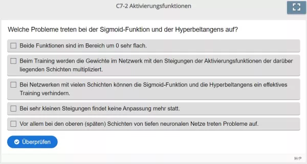 Lernspiel: C7-2 Multiple Choice: Nachteile von Sigmoid und Hyperbeltangens (Quiz zum Video)