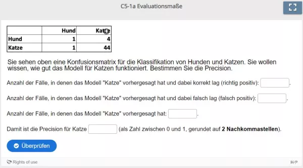 Lernspiel: C5-1 Fill in the Blanks: Bestimmen Sie die Precision für Katzen (Quiz zum Video)