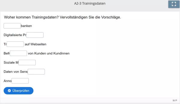 Lernspiel: A2-3 Fill in the blanks: Trainingsdaten (Quiz zum Video)