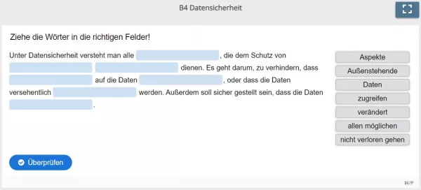 Lernspiel: B4 Drag the words: Was ist Datensicherheit? (Quiz zum Video)