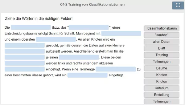 Lernspiel: C4-3 Drag the words: Wie baut man einen Entscheidungsbaum (Quiz zum Video)