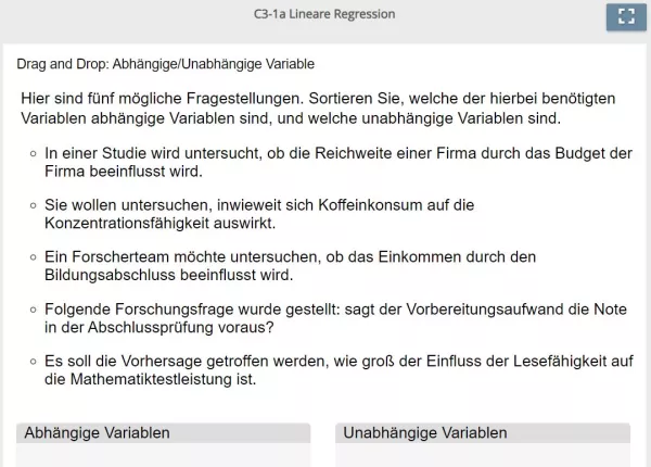 Lernspiel: C3-1 Drag and Drop: Abhängige/Unabhängige Variable (Quiz zum Video)